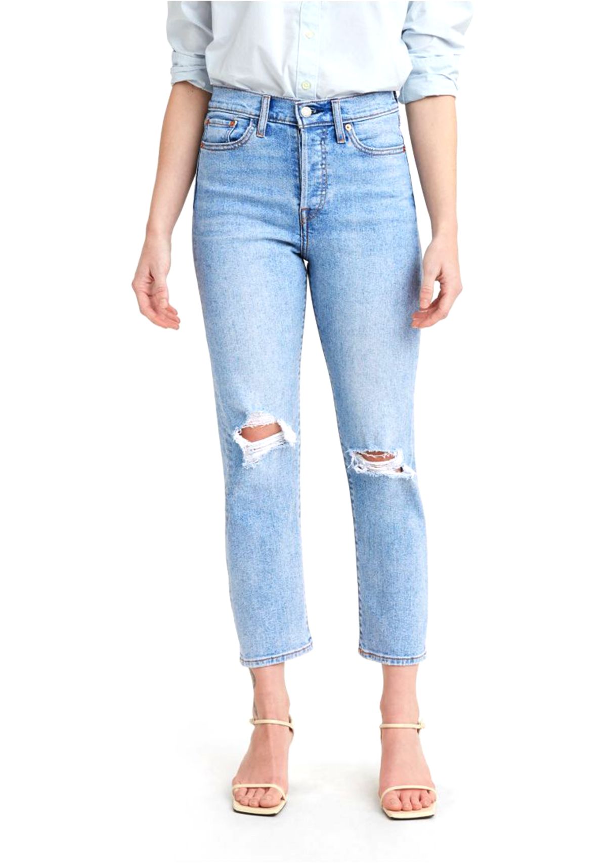 Straight Leg Cropped Destructed Denim Jeans 