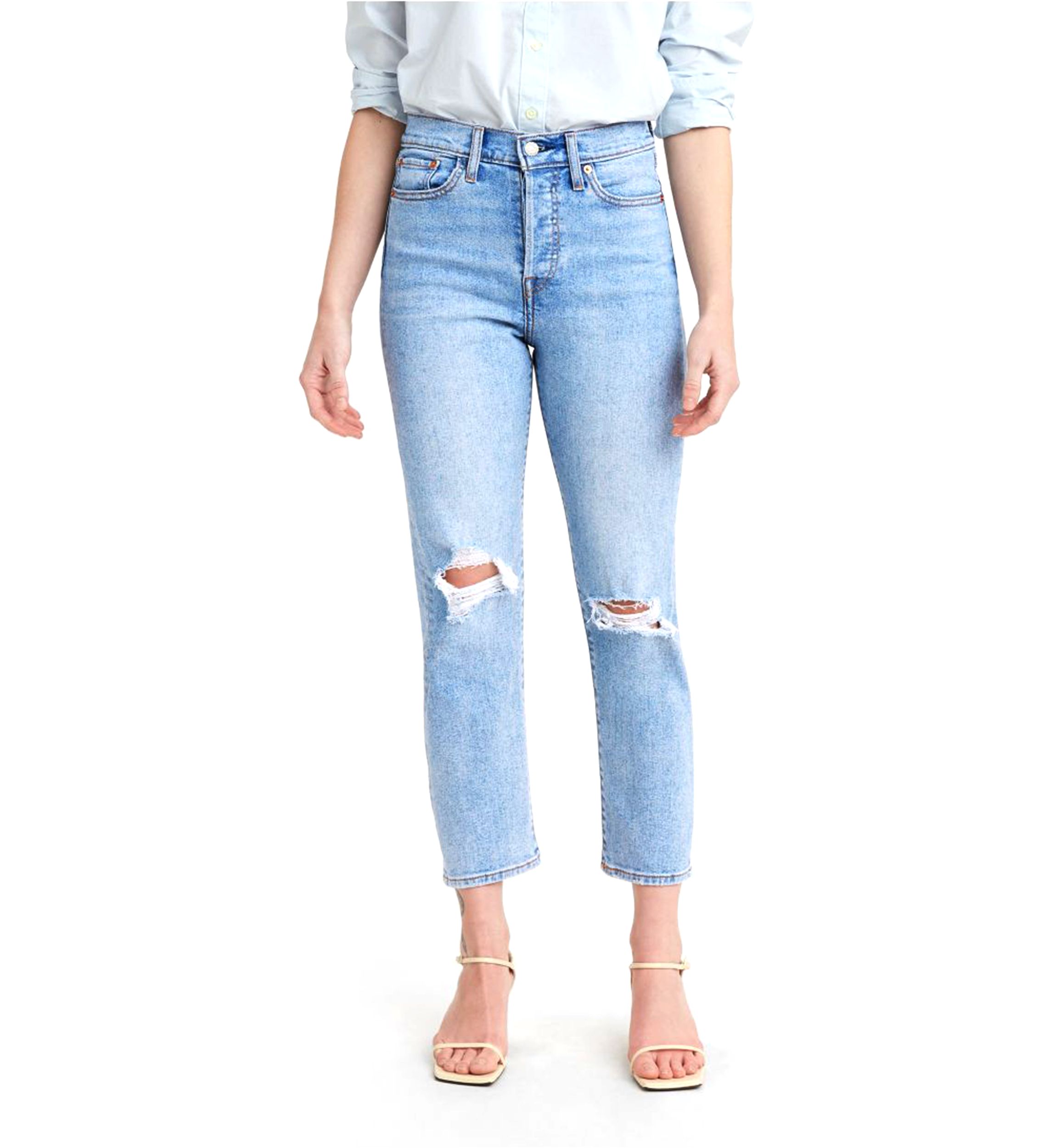 Straight Leg Cropped Destructed Denim Jeans 