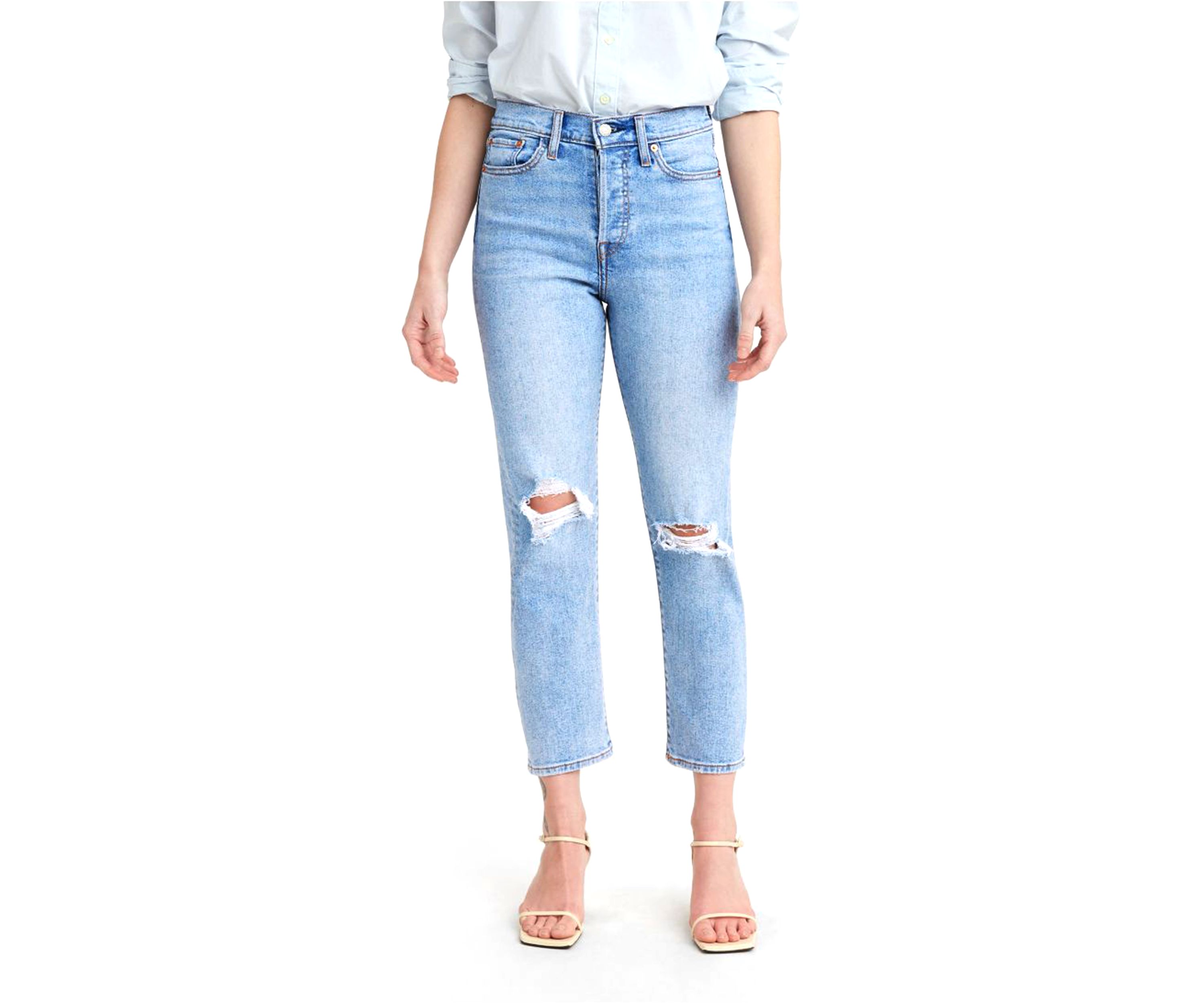 Straight Leg Cropped Destructed Denim Jeans 
