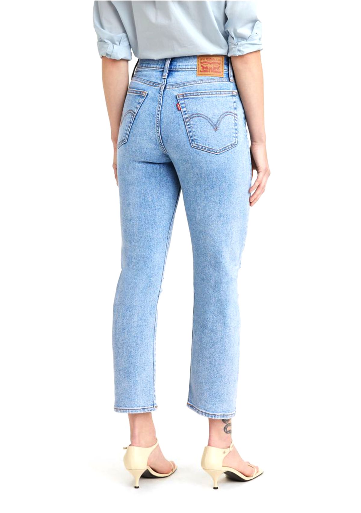 Straight Leg Cropped Destructed Denim Jeans 