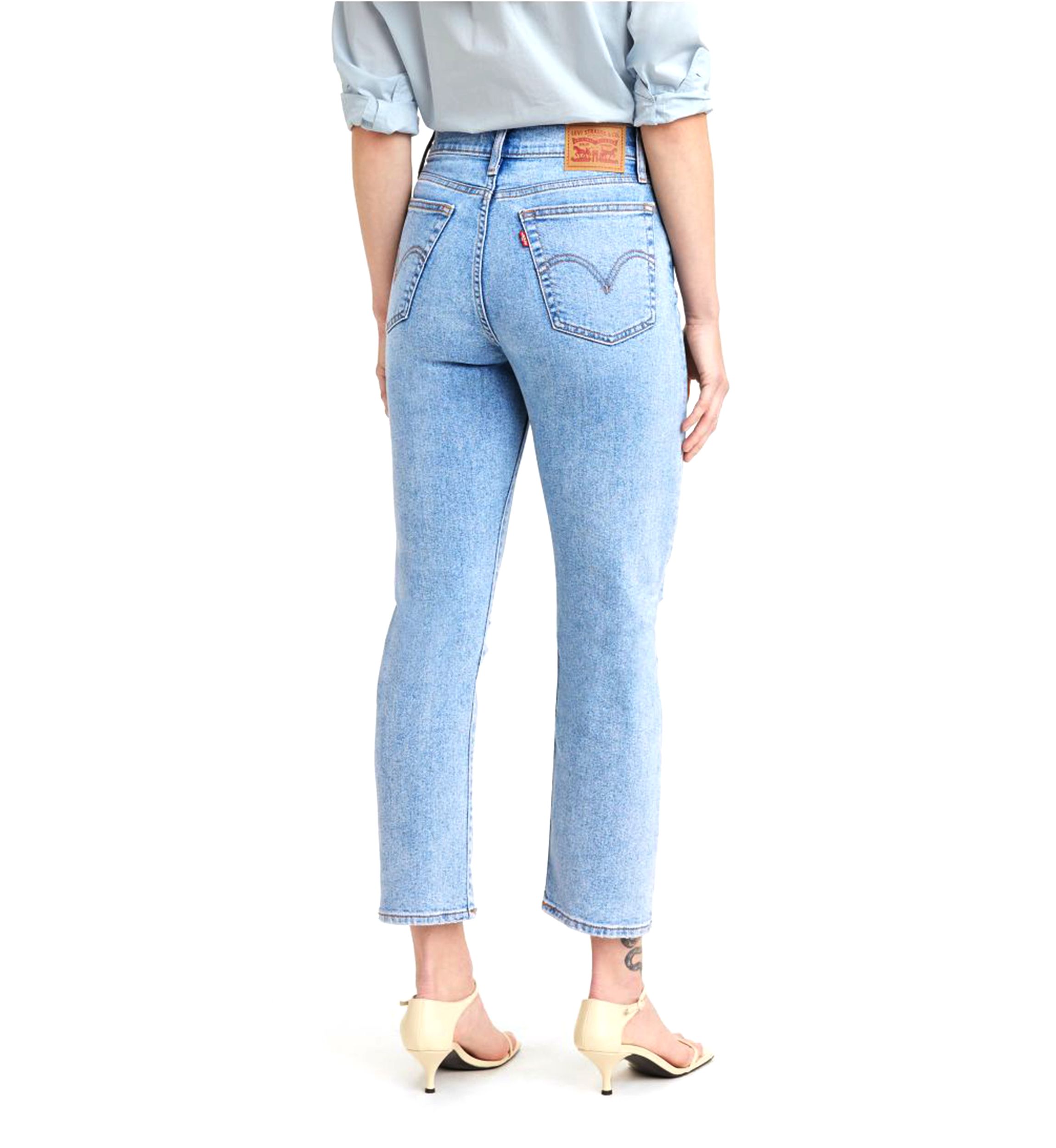 Straight Leg Cropped Destructed Denim Jeans 