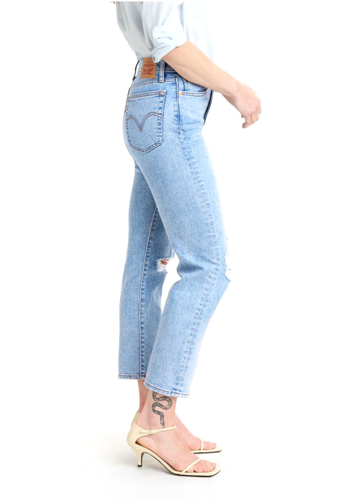 Straight Leg Cropped Destructed Denim Jeans 