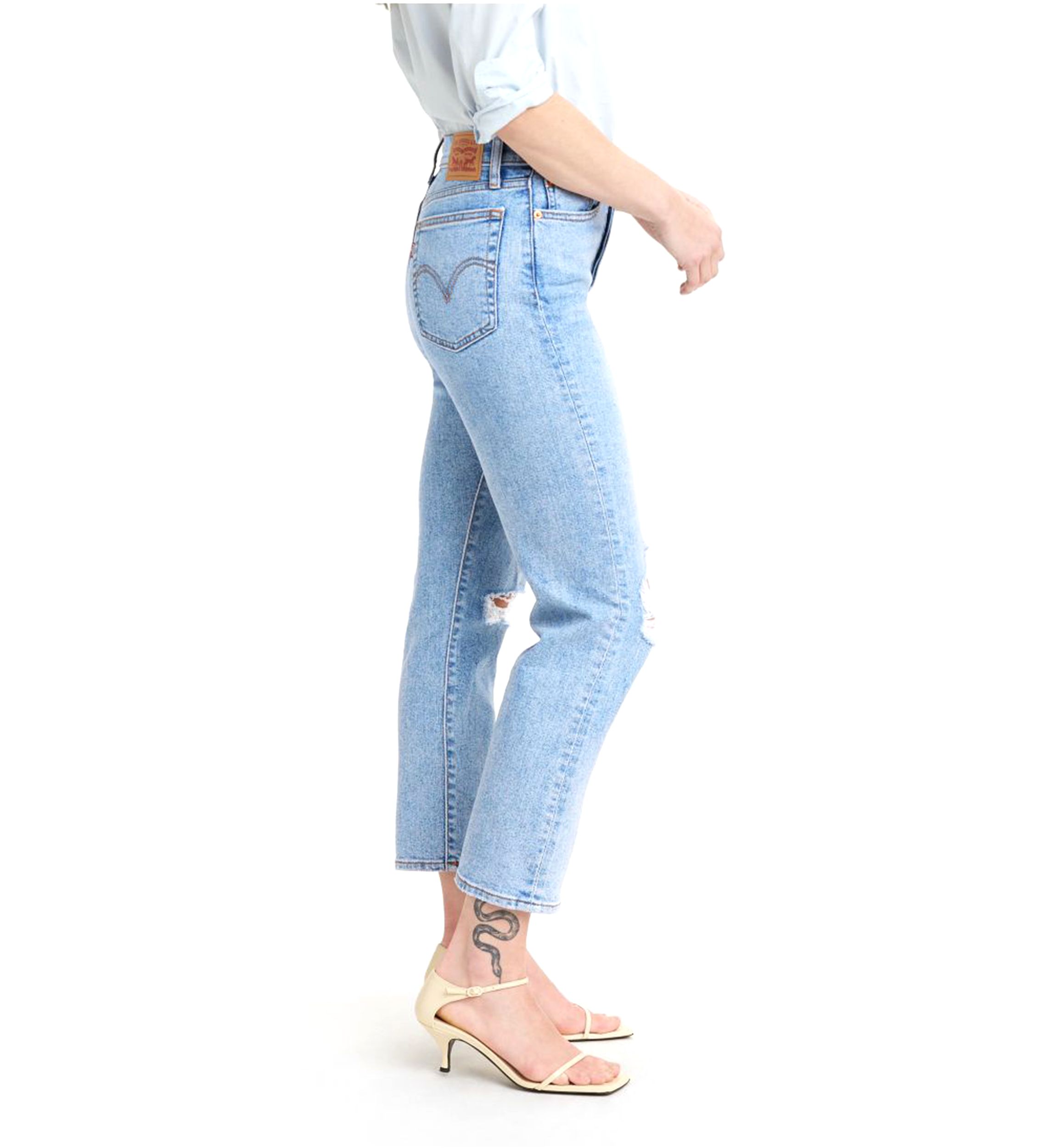 Straight Leg Cropped Destructed Denim Jeans 