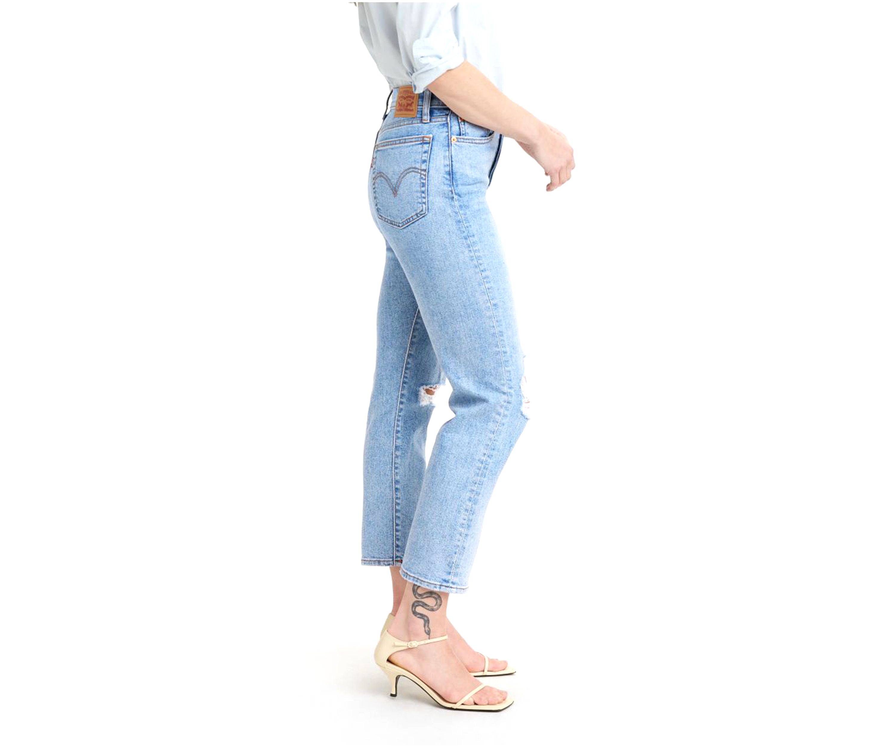 Straight Leg Cropped Destructed Denim Jeans 