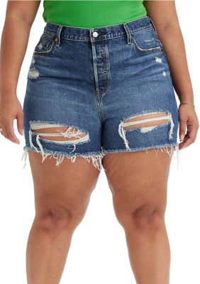 Plus Size Women Clothing Multi Layer Frayed Denim Shorts Color