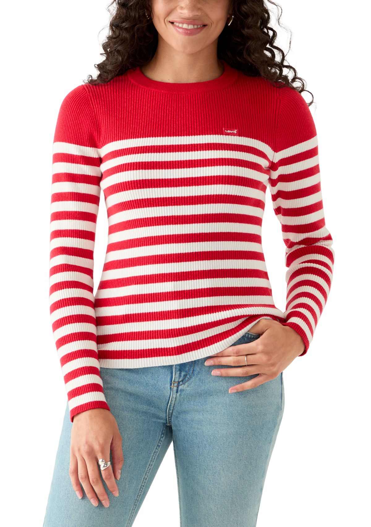 Ribbed Crew Neck Striped Sweater