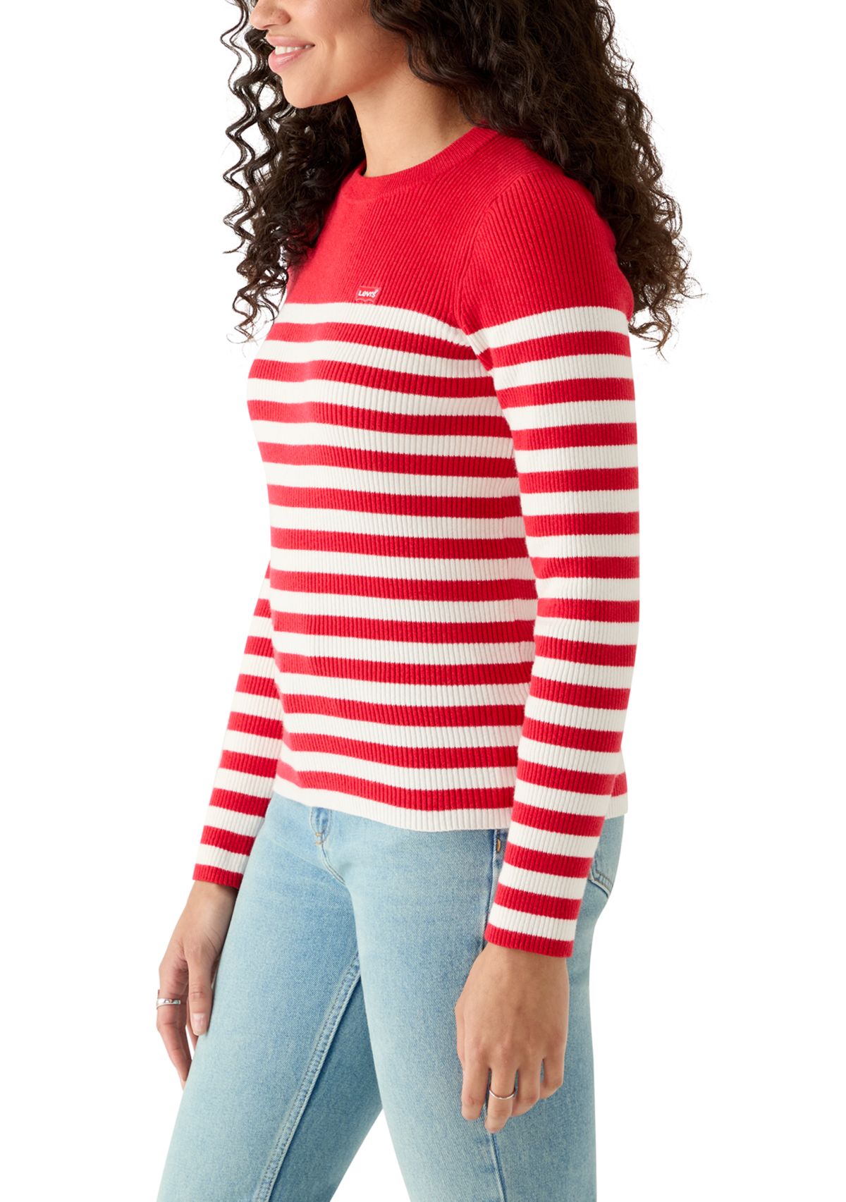 Ribbed Crew Neck Striped Sweater