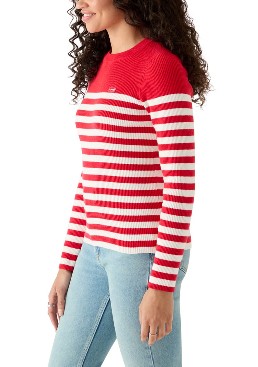 Ribbed Crew Neck Striped Sweater
