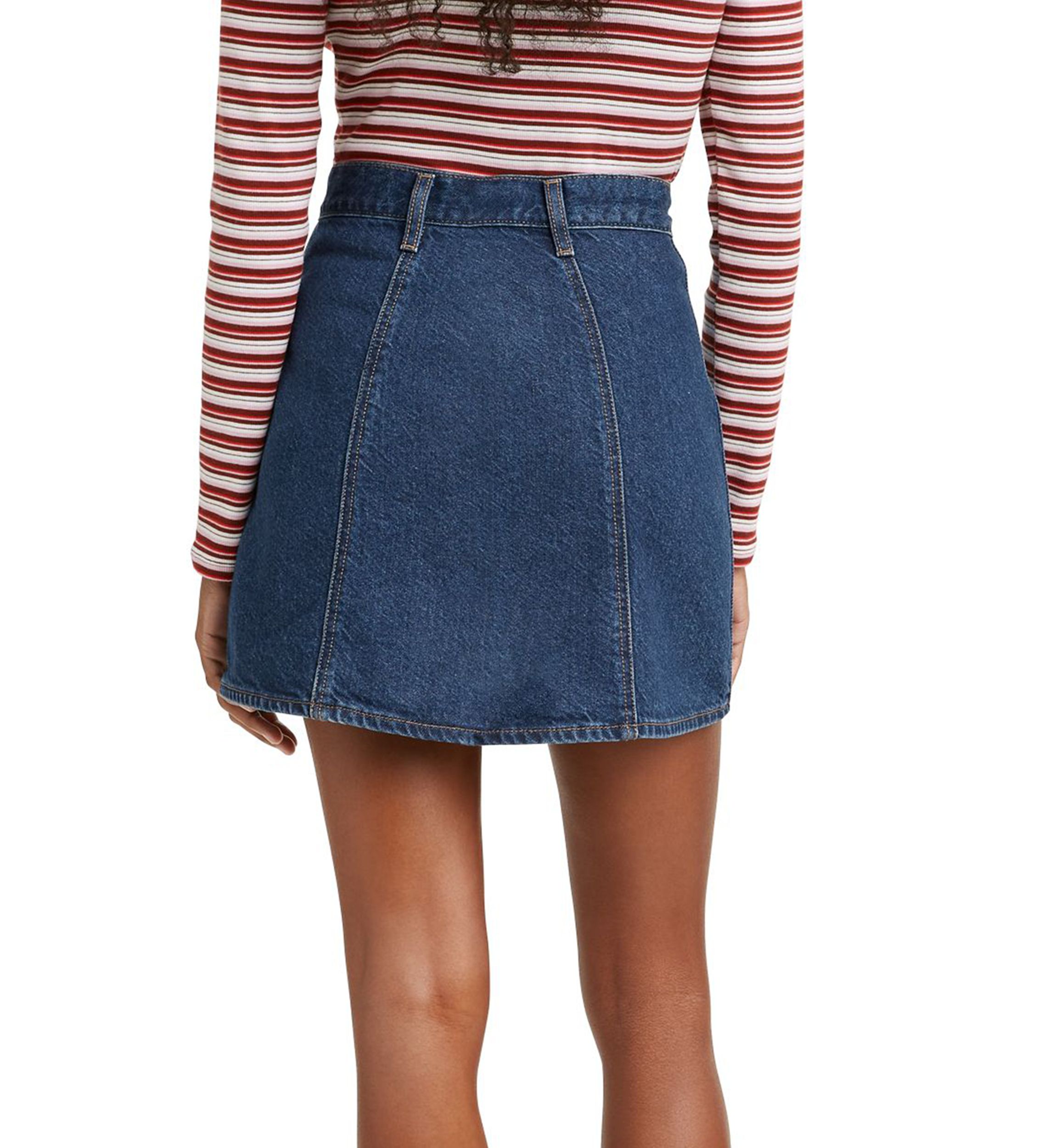 A Line Button Front Denim Skirt 