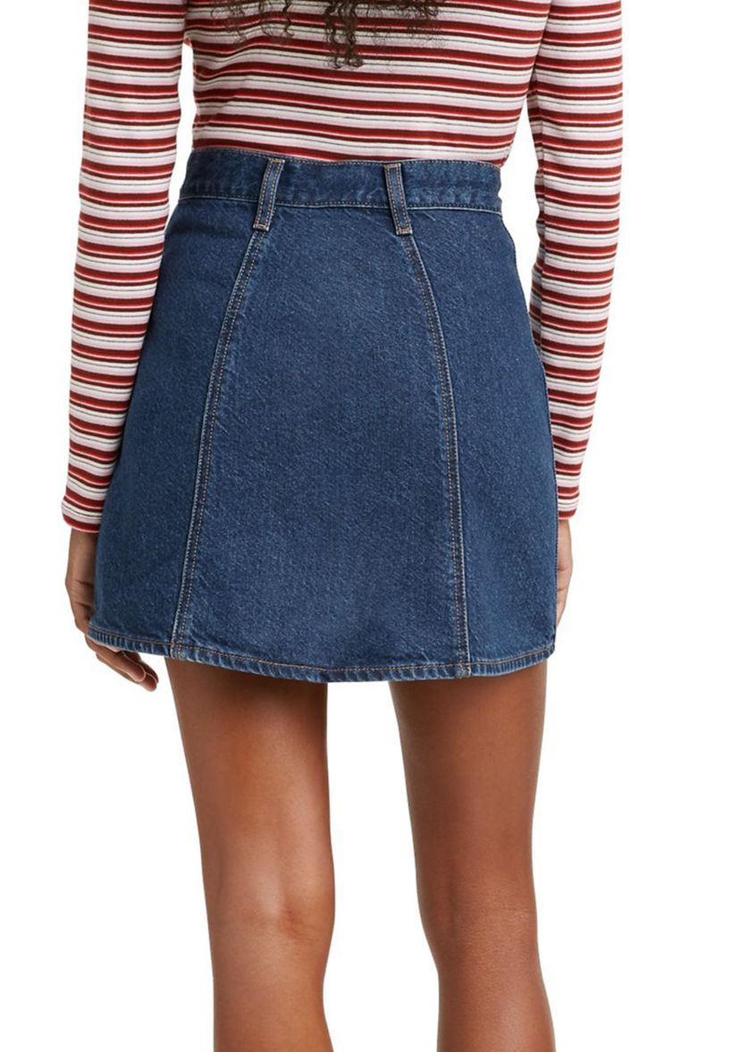 A Line Button Front Denim Skirt 