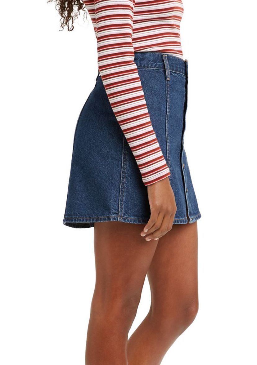 A Line Button Front Denim Skirt 