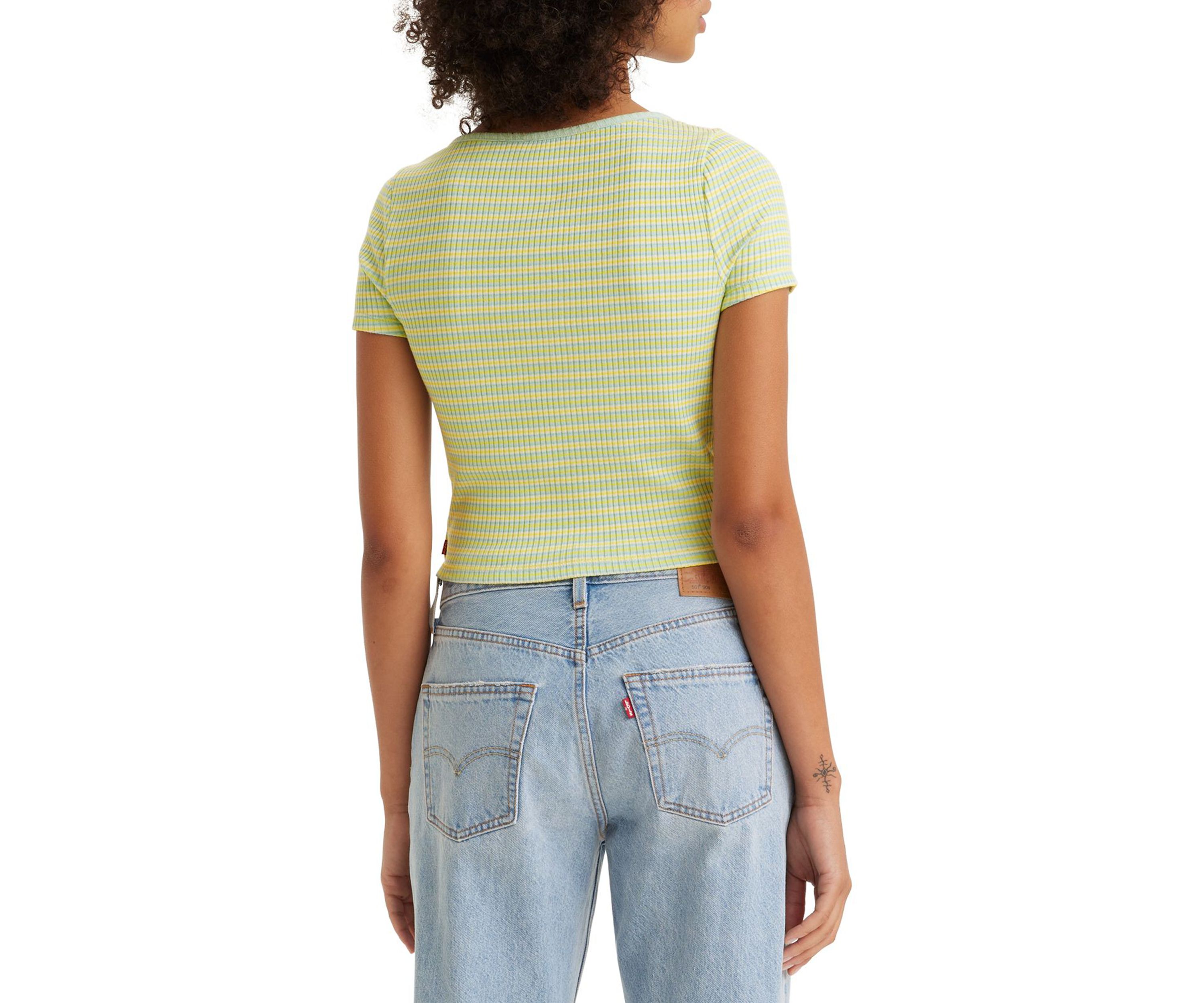 Womens Tab Stripe Pastel Ribbed Cropped Shirt