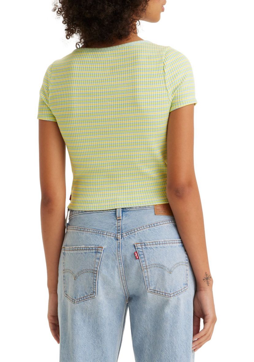 Womens Tab Stripe Pastel Ribbed Cropped Shirt