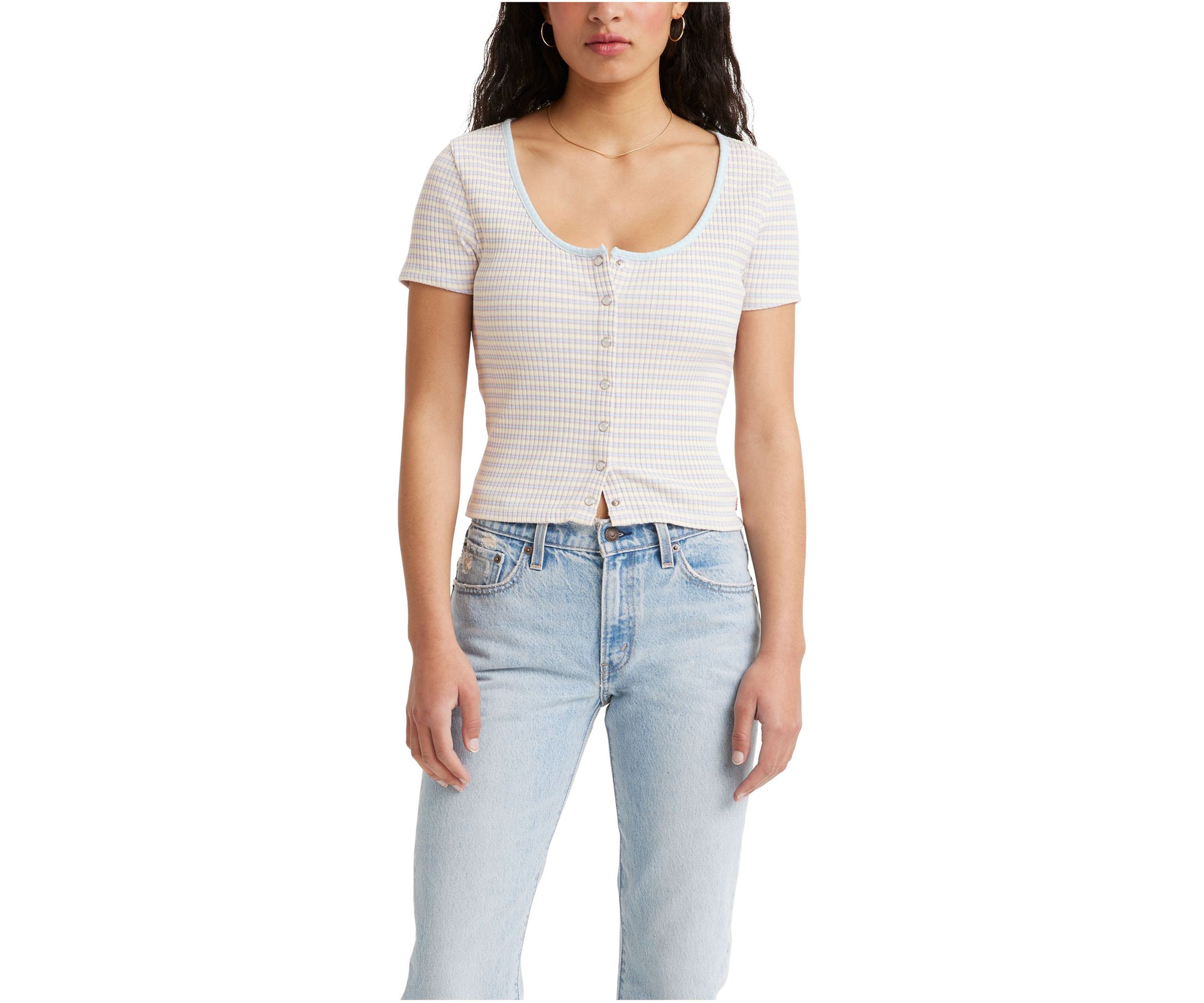 Short Sleeve Britt Snap Front Top