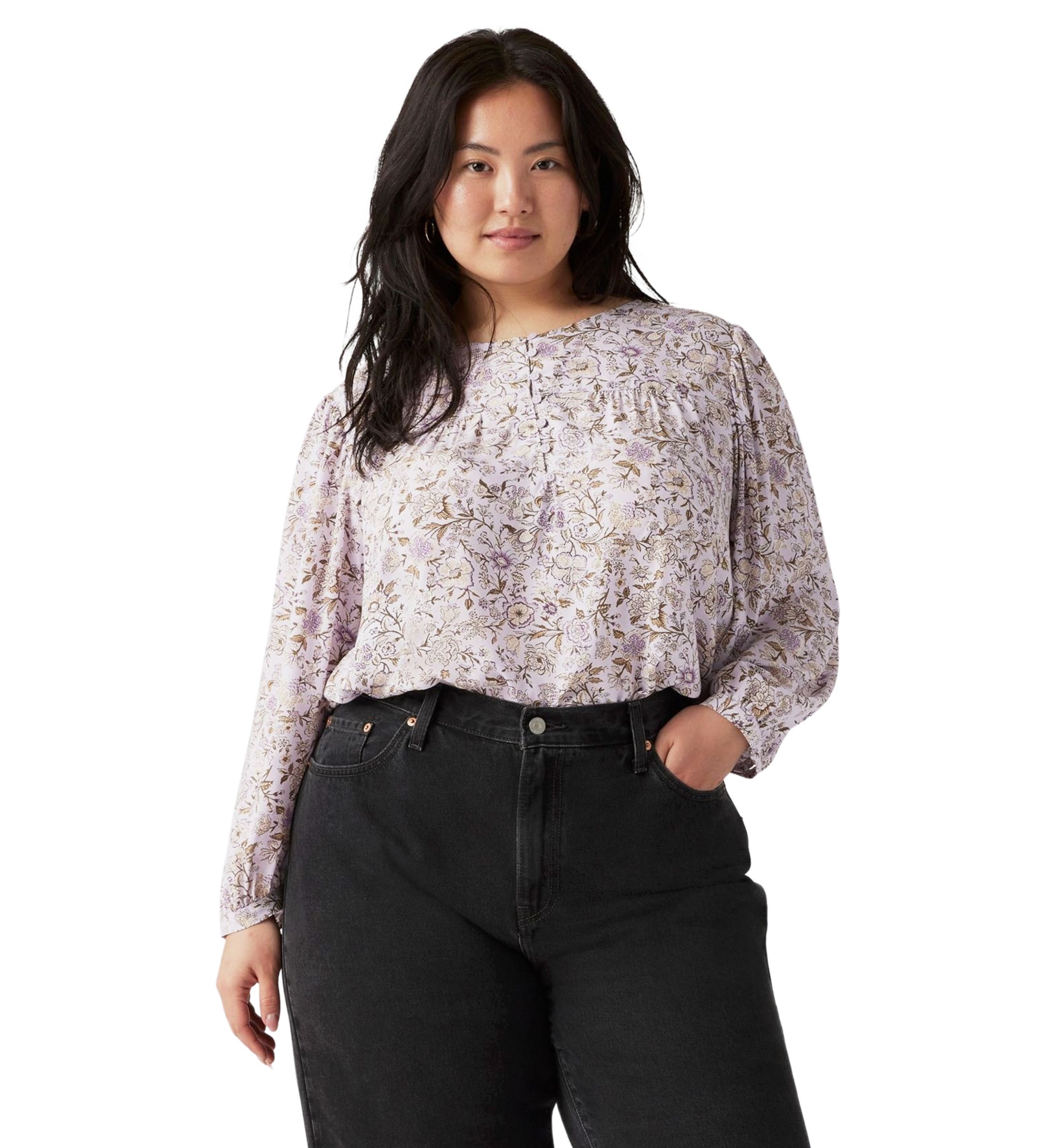 Long Sleeve Tapestry Floral Lavender Top