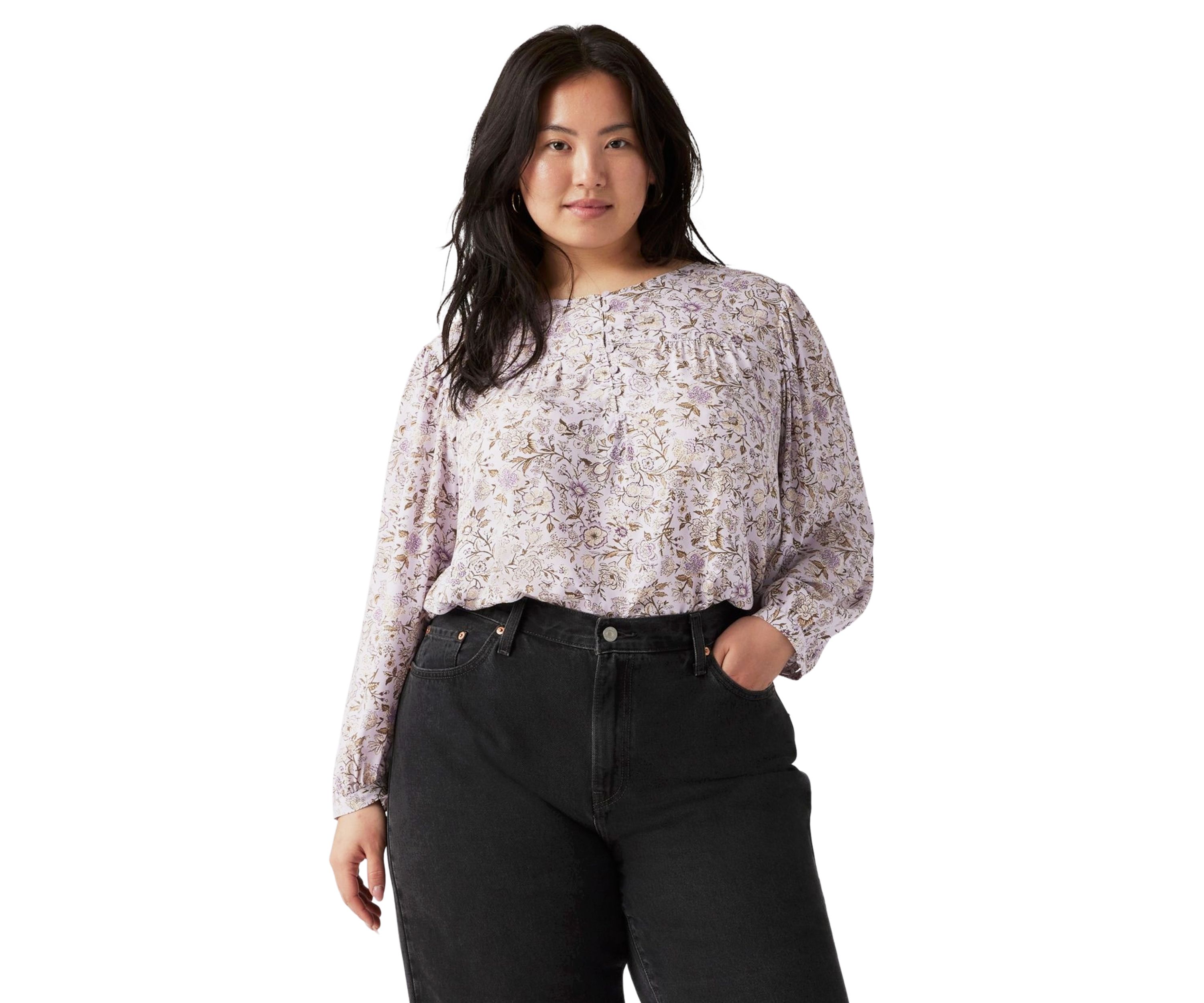 Long Sleeve Tapestry Floral Lavender Top