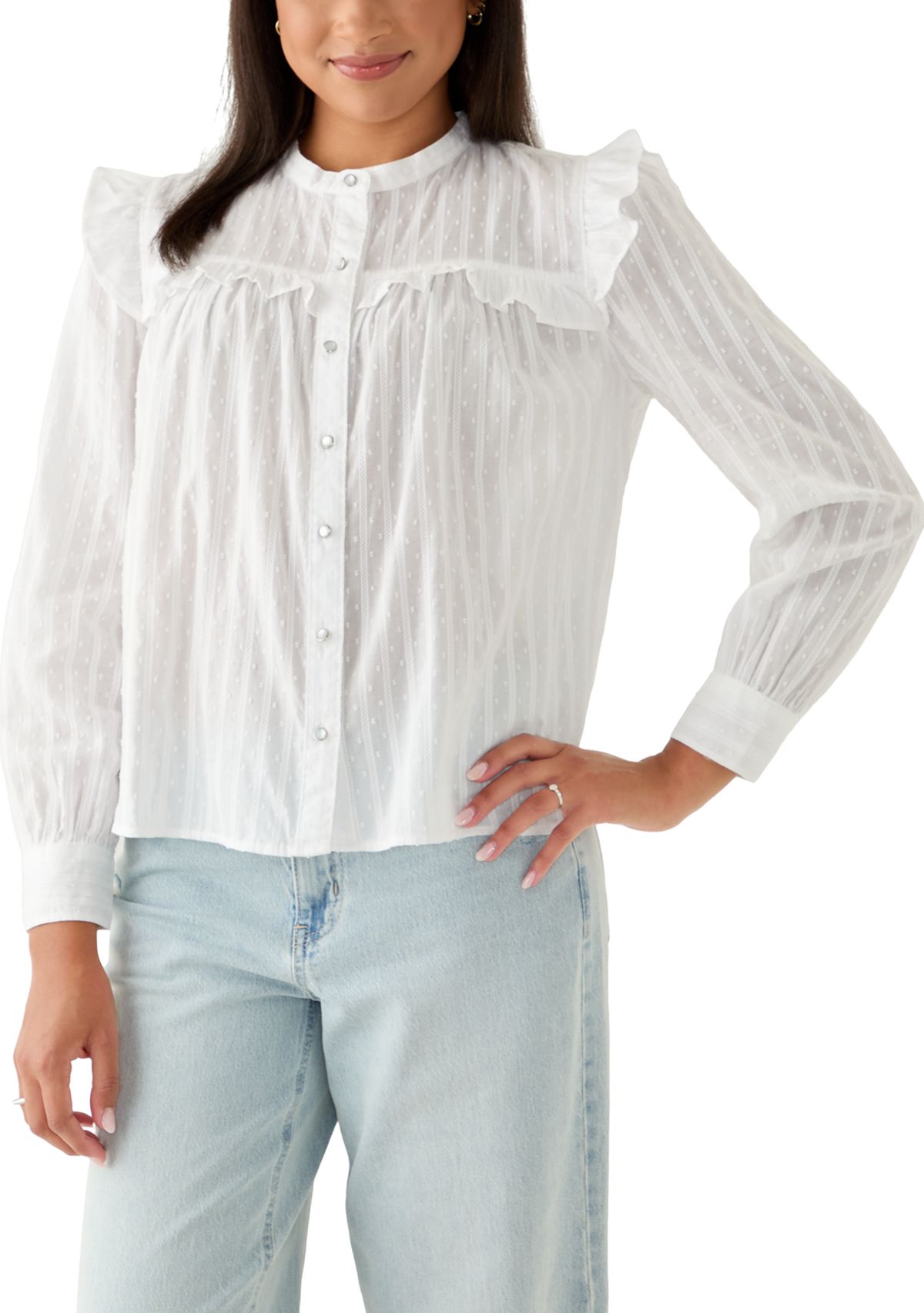 Womens Long Sleeve Ruffle Blouse