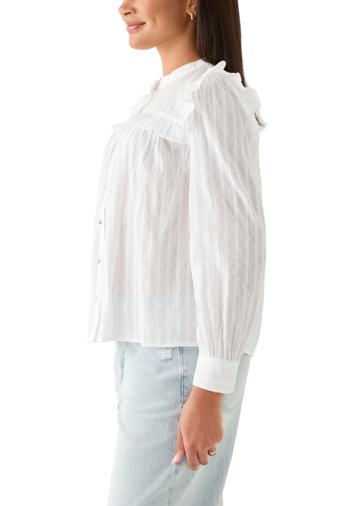 Womens Long Sleeve Ruffle Blouse