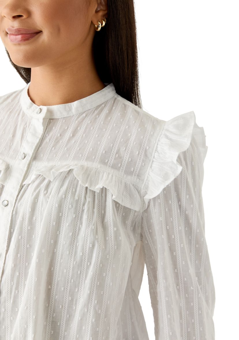 Womens Long Sleeve Ruffle Blouse