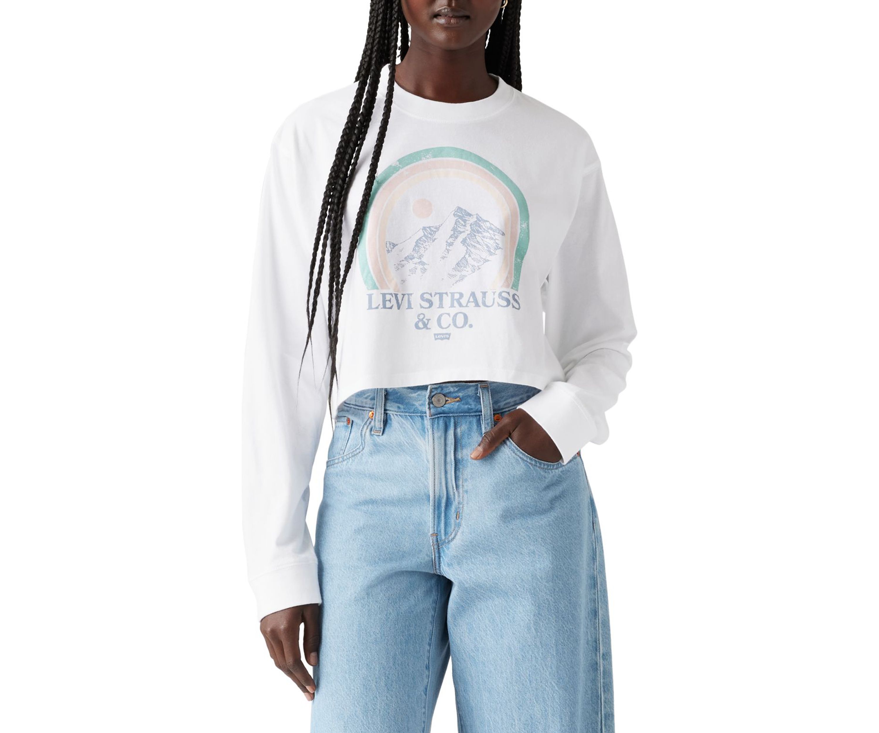 Cropped Long Sleeve Graphic Football T-Shirt