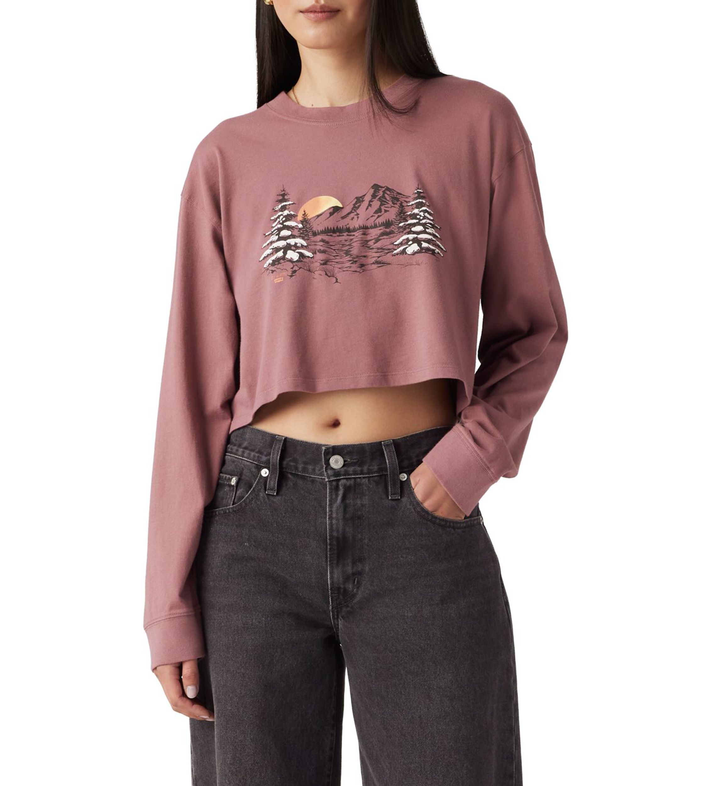 Cropped Long Sleeve Graphic Football T-Shirt