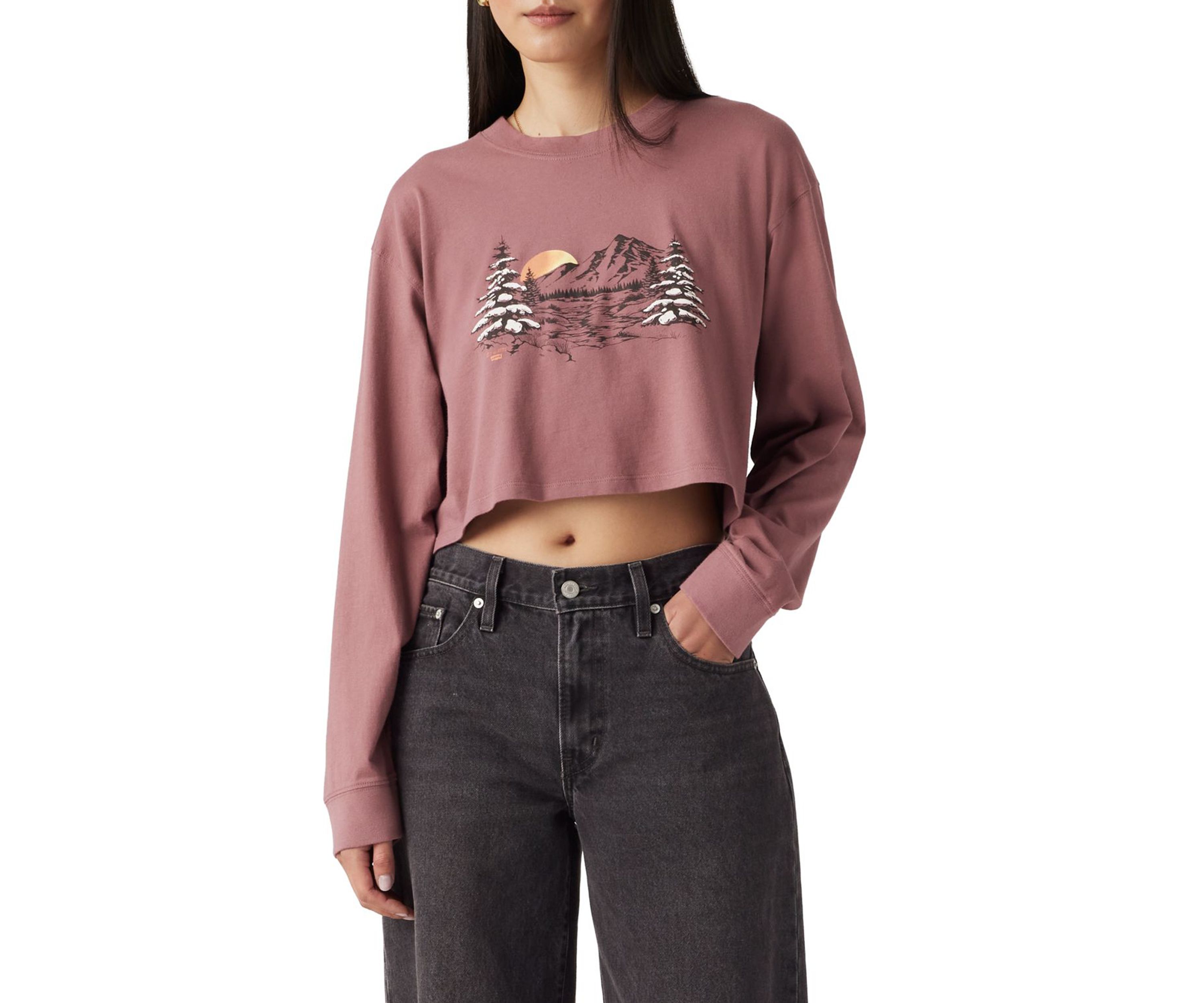 Cropped Long Sleeve Graphic Football T-Shirt