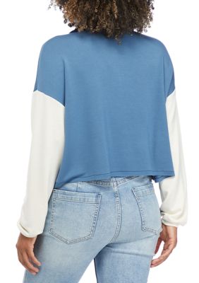 Long Drop Shoulder Sleeve Color Block Knit Polo Shirt