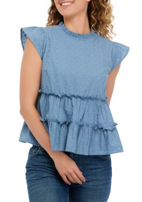 Eyelet Tiered Woven Top