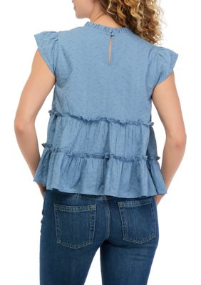 Eyelet Tiered Woven Top