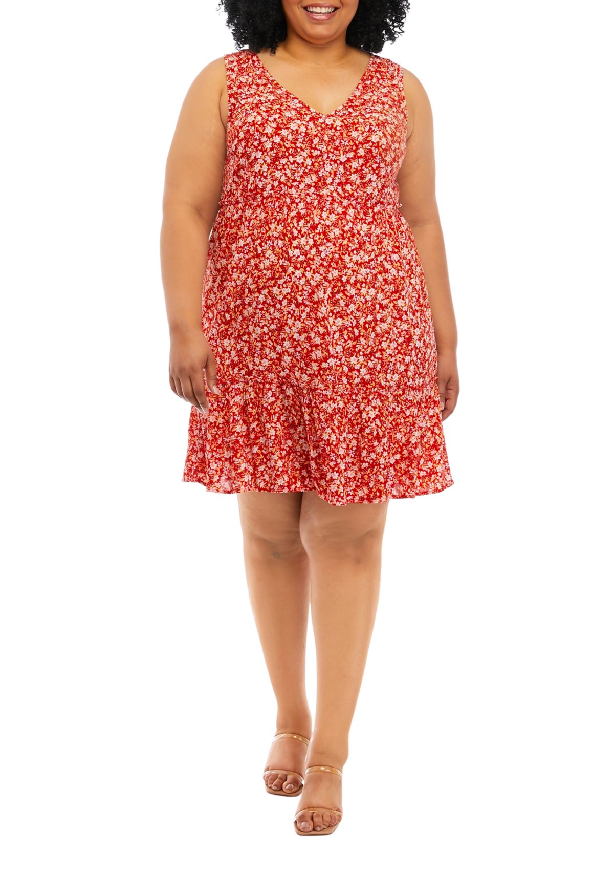 Plus Size Sleeveless Double V Tiered Dress