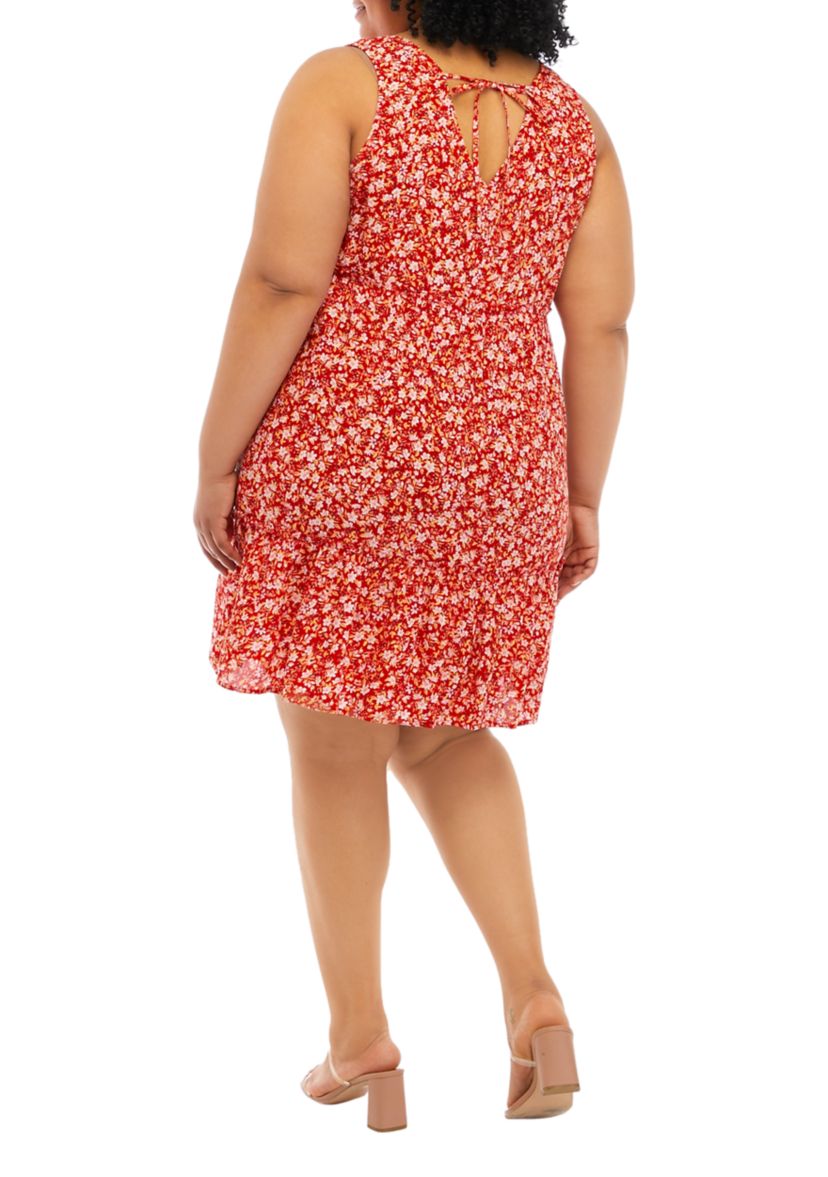 Plus Size Sleeveless Double V Tiered Dress