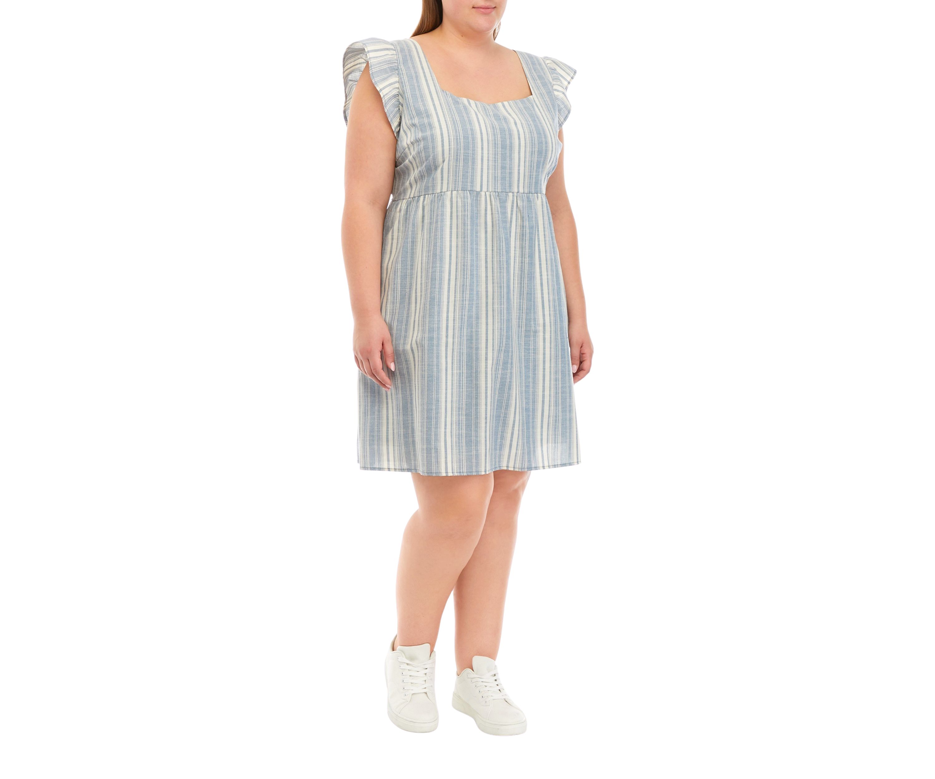 Plus Size Ruffle Sleeve Striped Dress