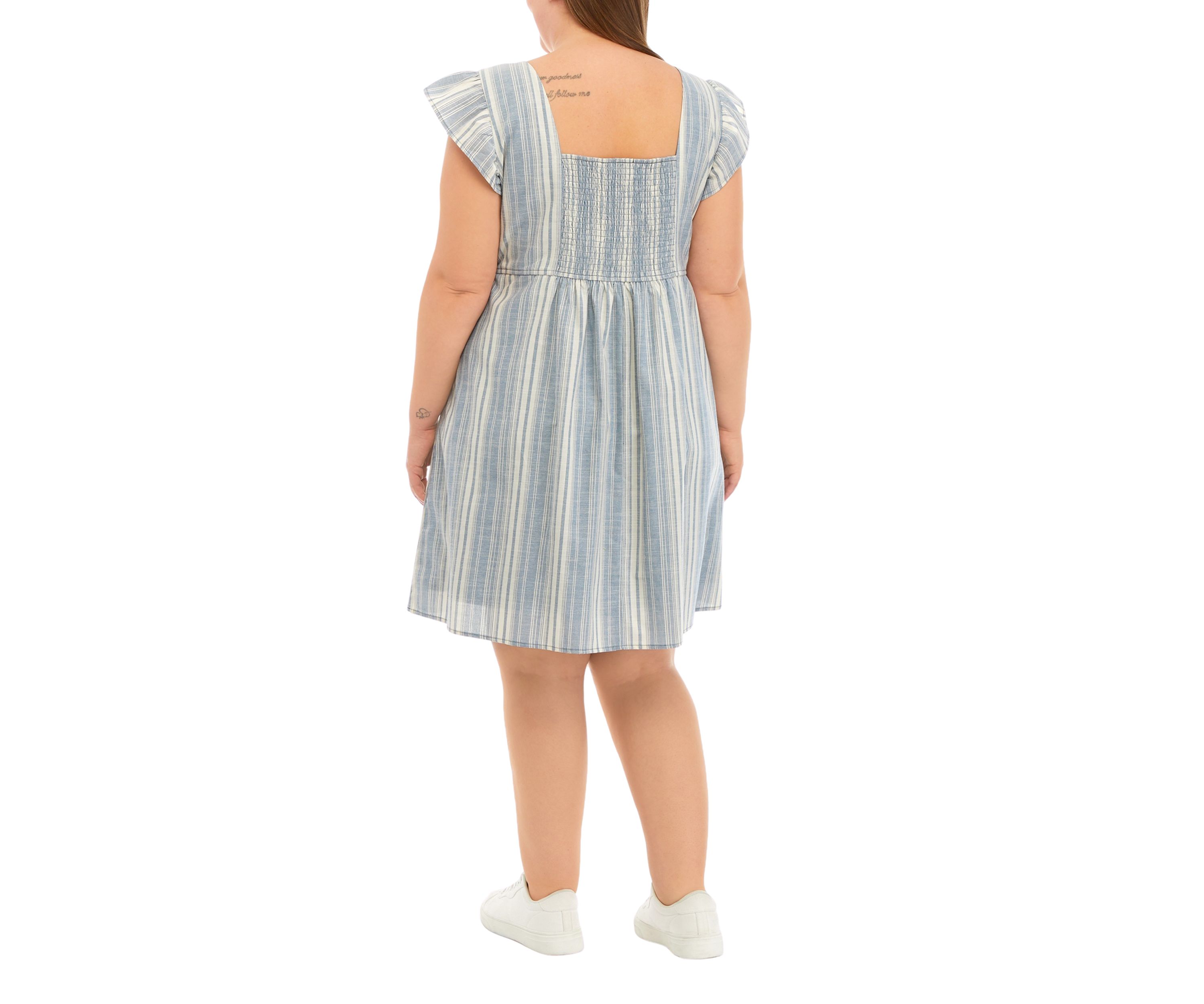 Plus Size Ruffle Sleeve Striped Dress
