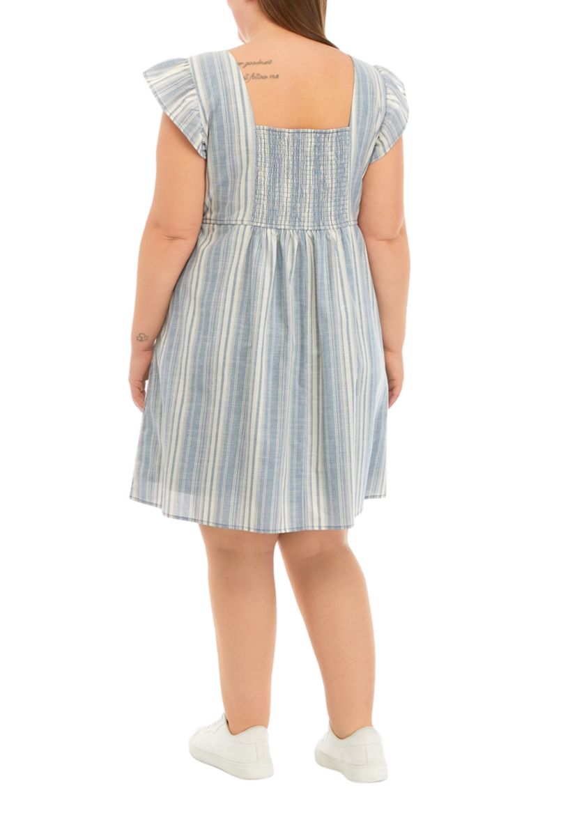 Plus Size Ruffle Sleeve Striped Dress