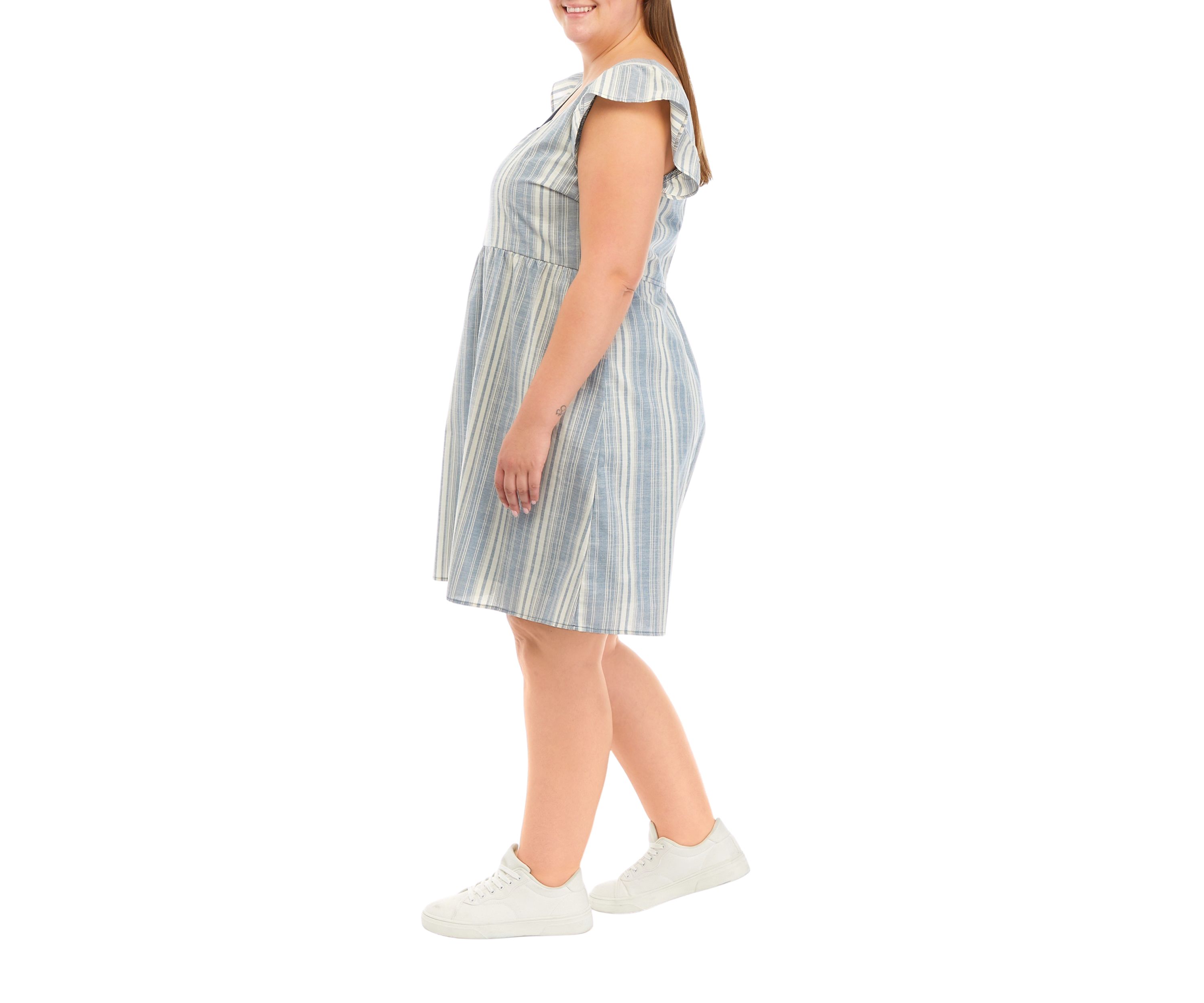 Plus Size Ruffle Sleeve Striped Dress