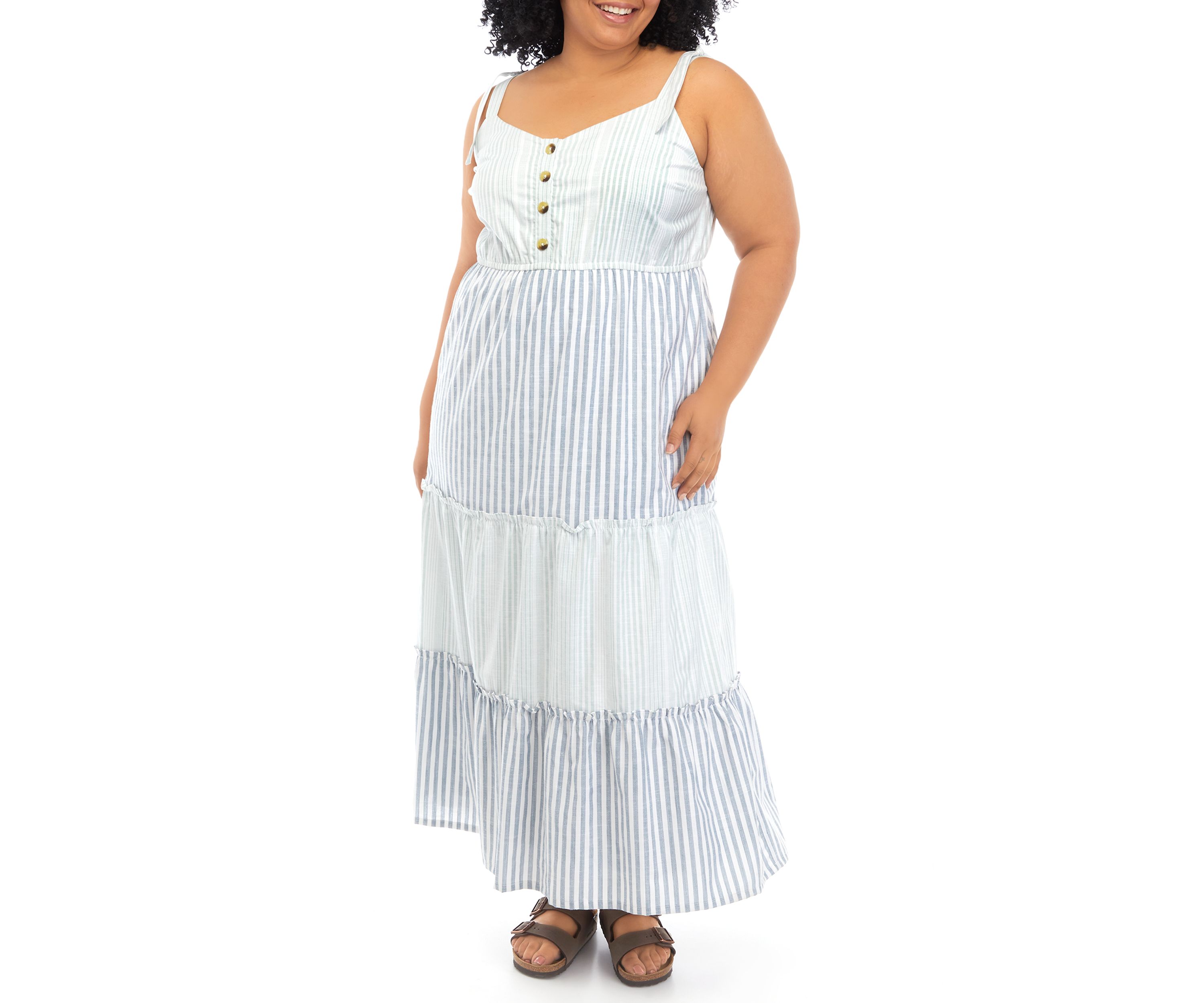 TRUE CRAFT Plus Size Sleeveless Tie Shoulder Tiered Maxi Dress | Belk