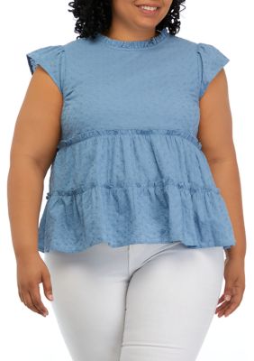 Plus Flutter Sleeve Tiered Woven Top