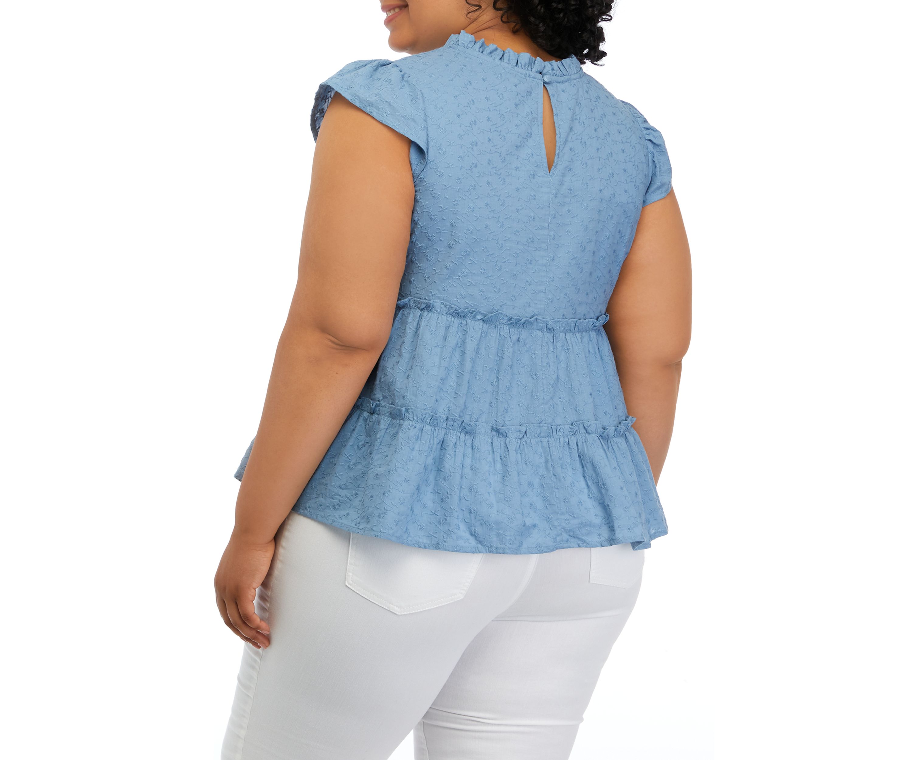 Plus Size Flutter Sleeve Tiered Woven Top