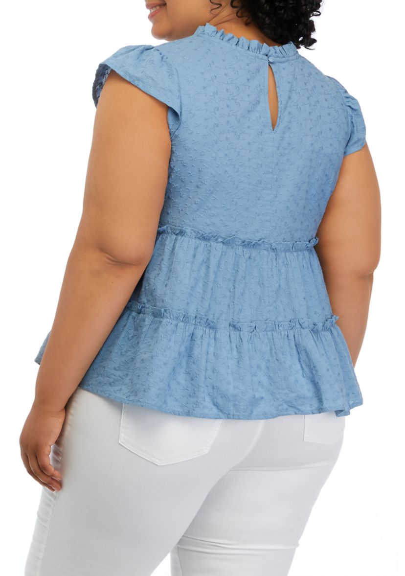 Plus Size Flutter Sleeve Tiered Woven Top