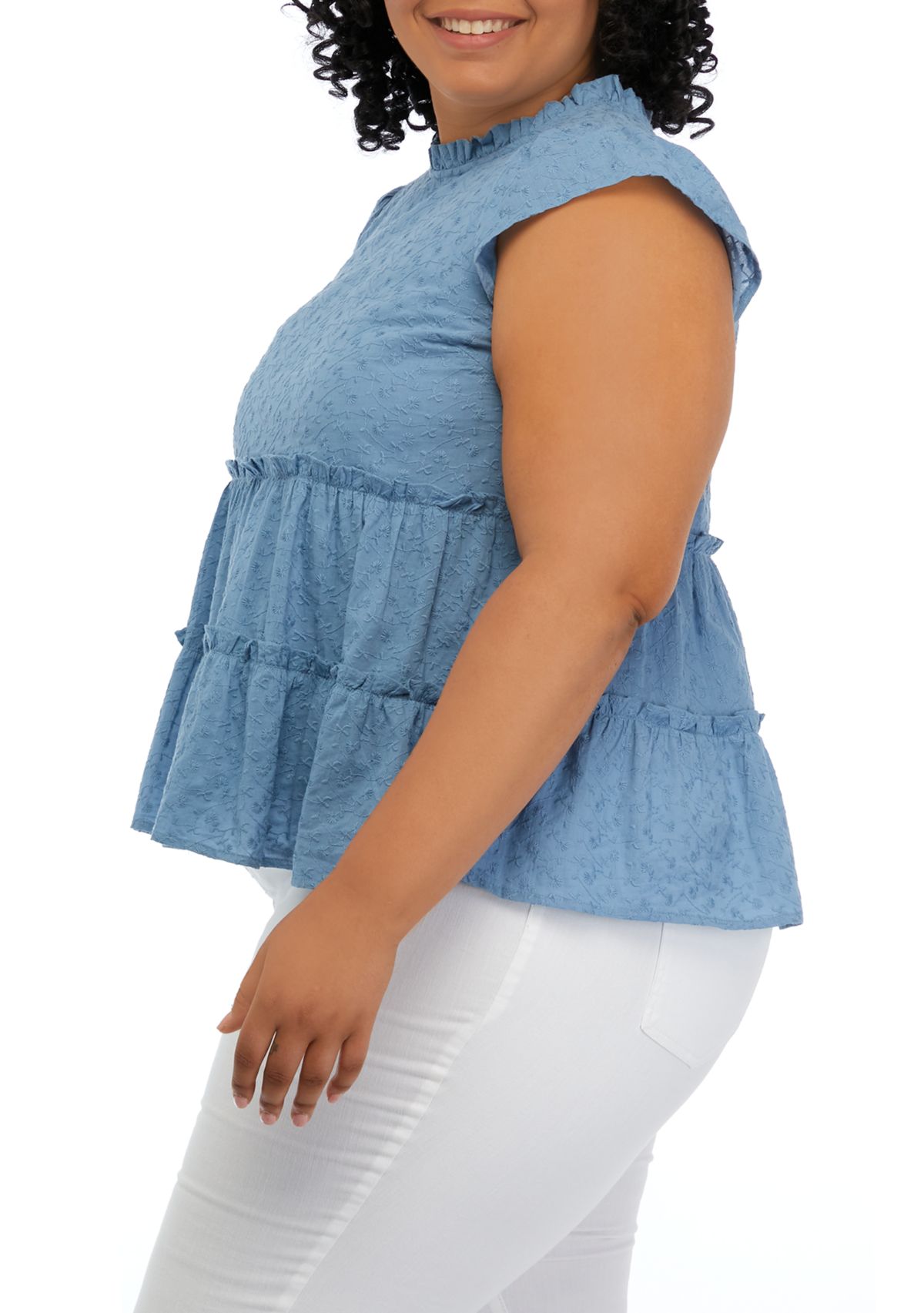 Plus Size Flutter Sleeve Tiered Woven Top