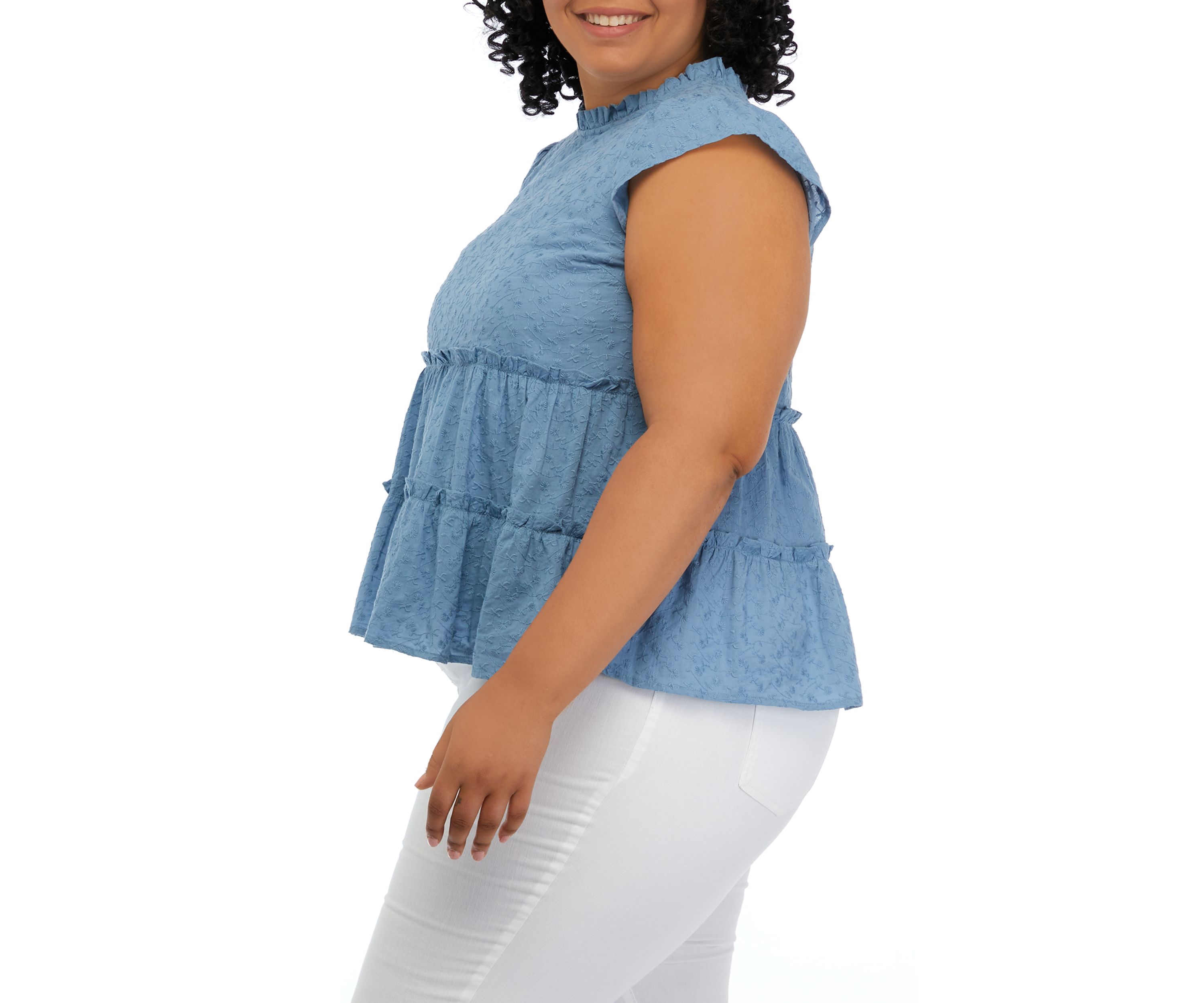 Plus Size Flutter Sleeve Tiered Woven Top