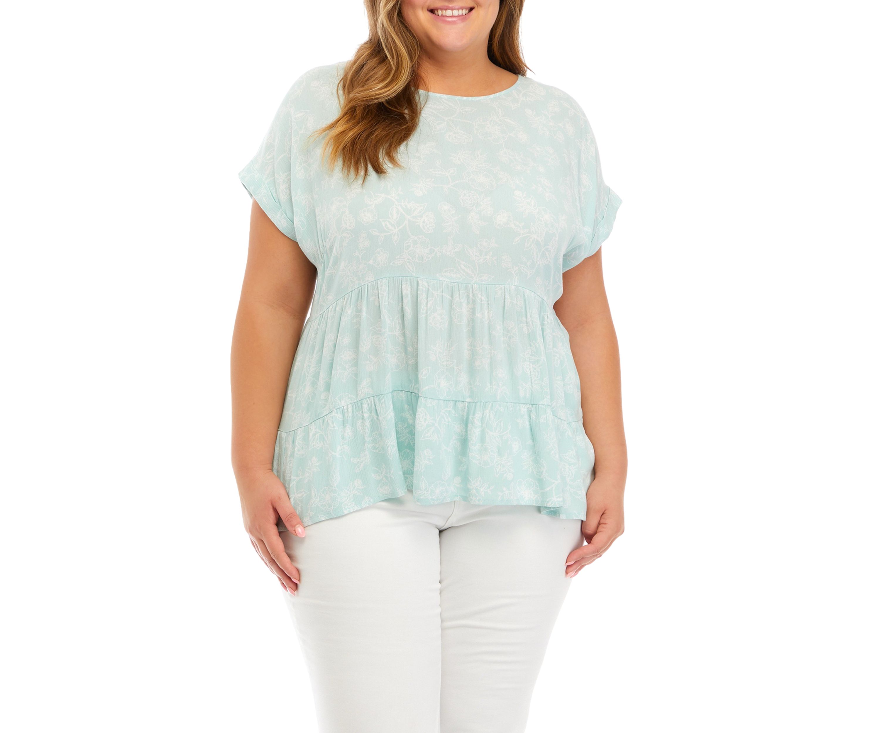 TRUE CRAFT Plus Size Short Drop Shoulder Tiered Woven Top | Belk