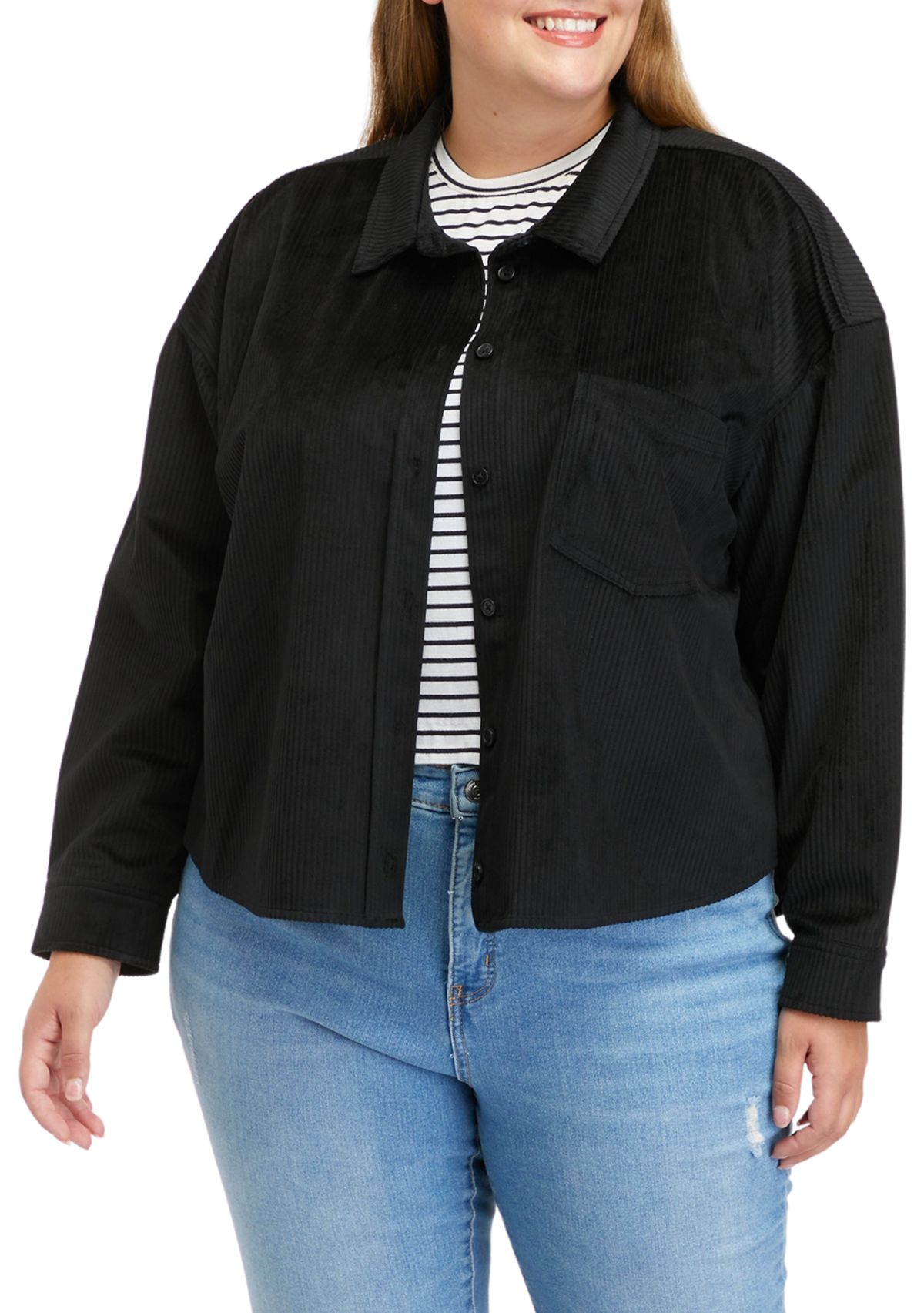 Plus Size Cropped Corduroy Shacket