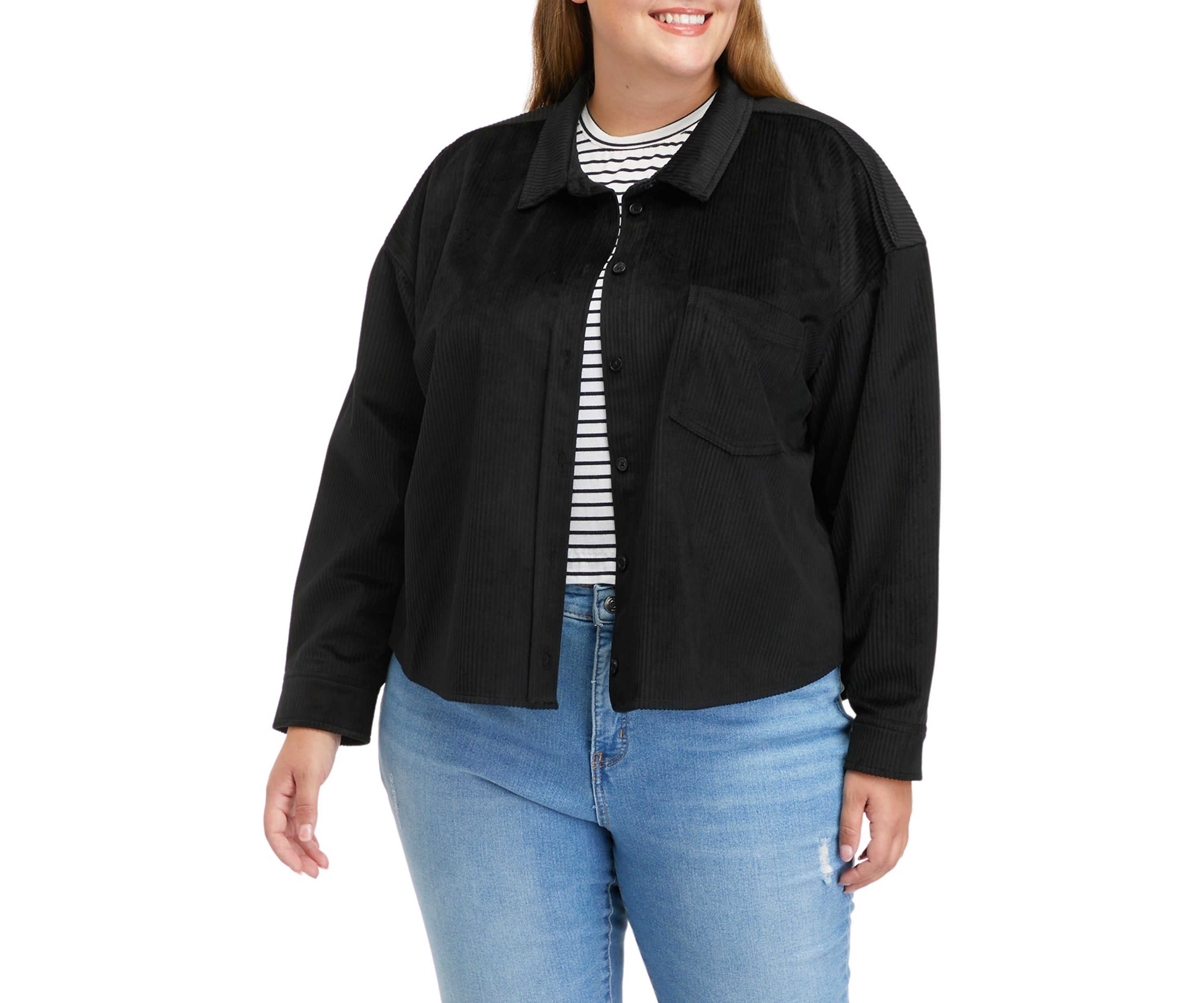 Plus Size Cropped Corduroy Shacket