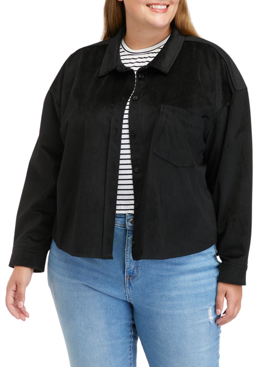 Plus Size Cropped Corduroy Shacket