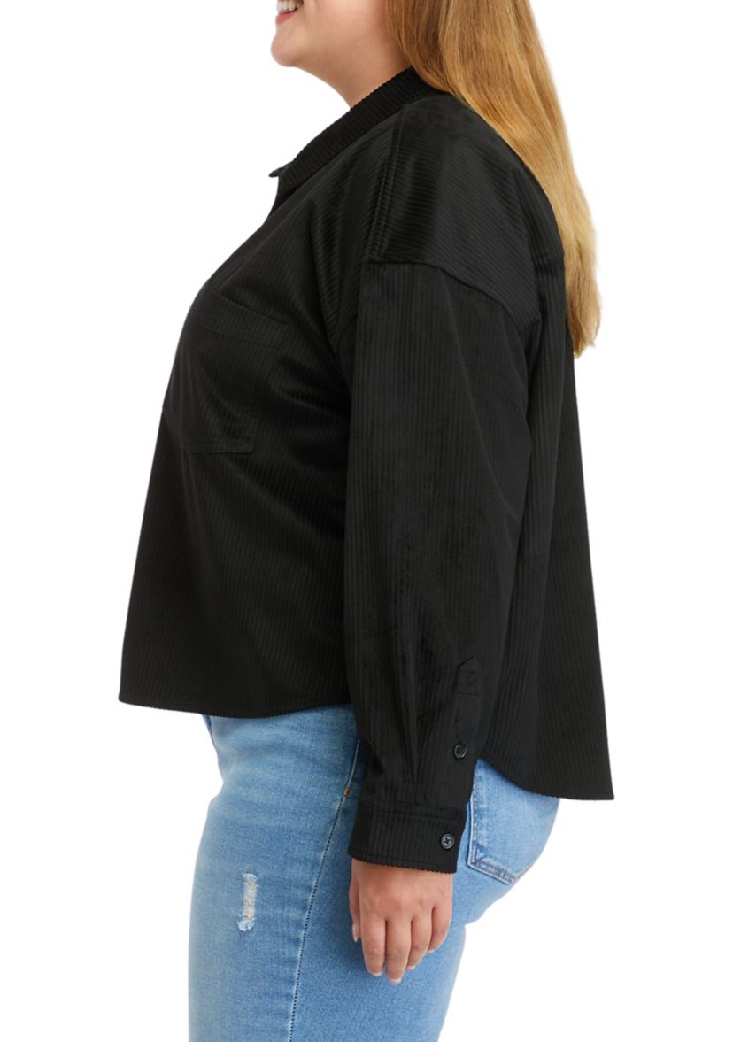 Plus Size Cropped Corduroy Shacket