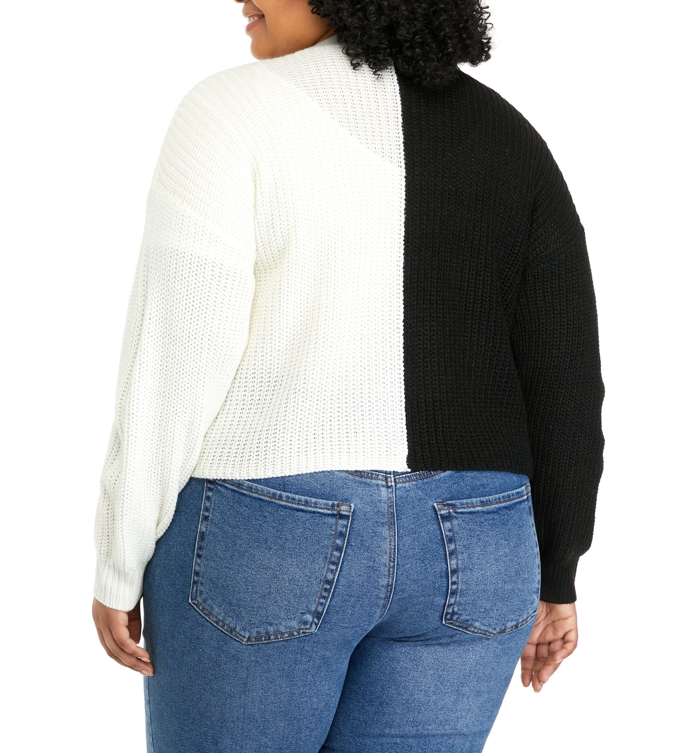 Plus Size Long Sleeve Color Block Cardigan