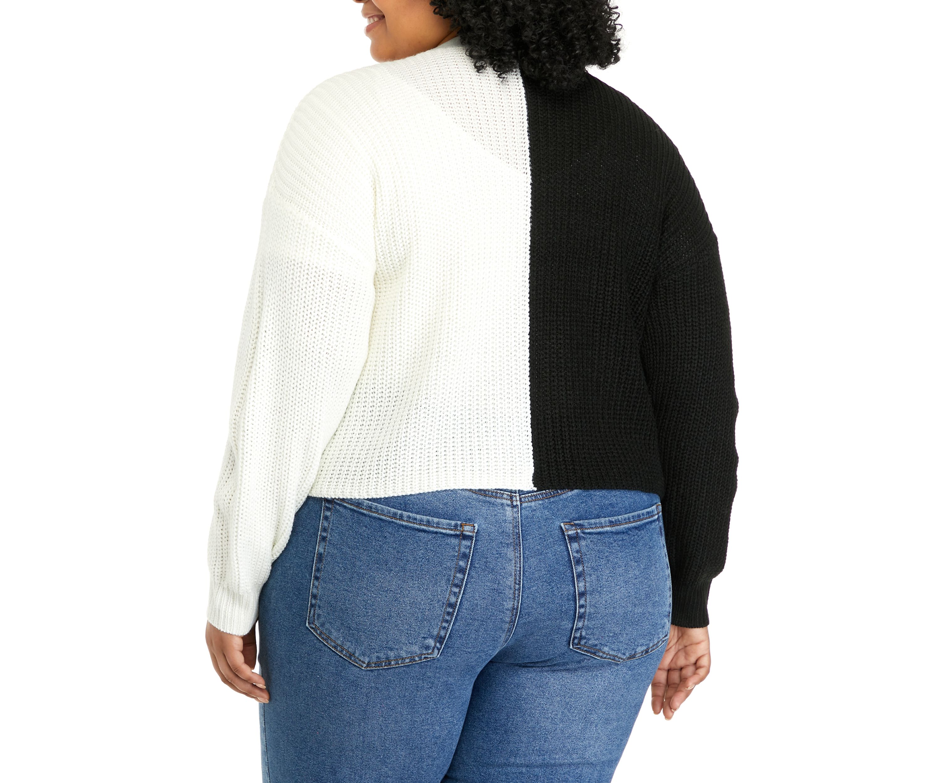 Plus Size Long Sleeve Color Block Cardigan