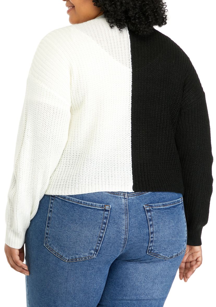Plus Size Long Sleeve Color Block Cardigan