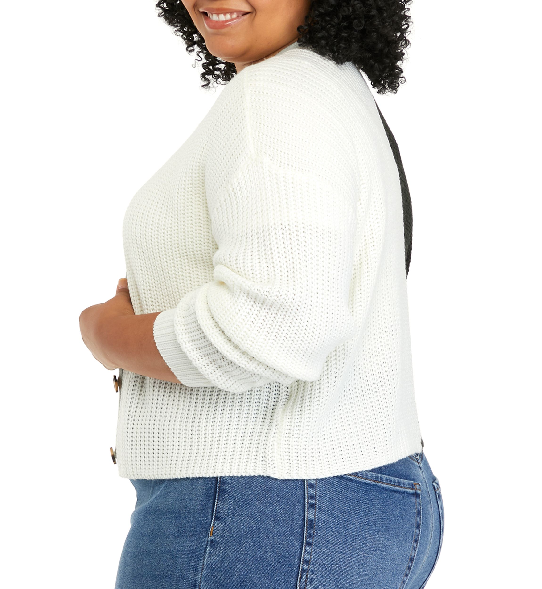 Plus Size Long Sleeve Color Block Cardigan